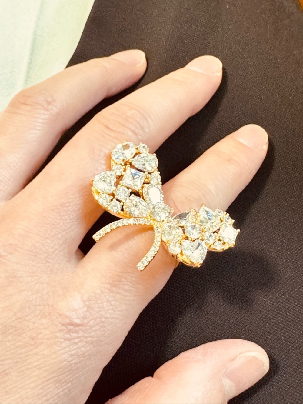 Gold Crystal Bow Statement Ring - Women Jewelry